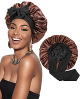 Bonnet de nuit en satin double épaisseur pour femme, bonnet de nuit rond, couvre-chef réversible