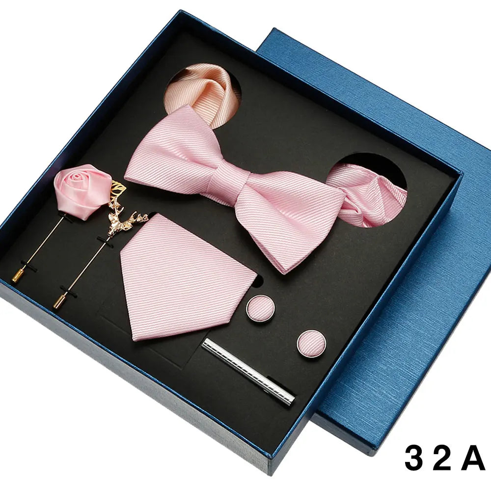 Coffret cadeau pour homme et femme, pochette, cravate, boutons de manchette, broche, couleur unie, pour mariage, affaires, vente en gros