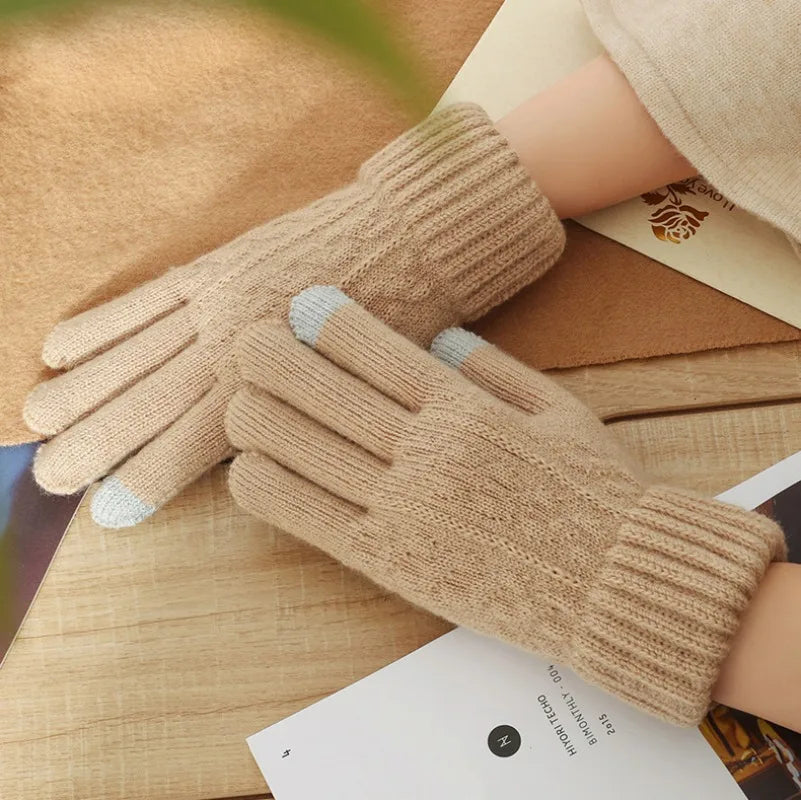 Gants d'hiver chauds pour écran tactile pour femmes et hommes, mitaines chaudes en tricot extensible, gants en laine à doigts complets, gants de cyclisme au crochet pour femmes