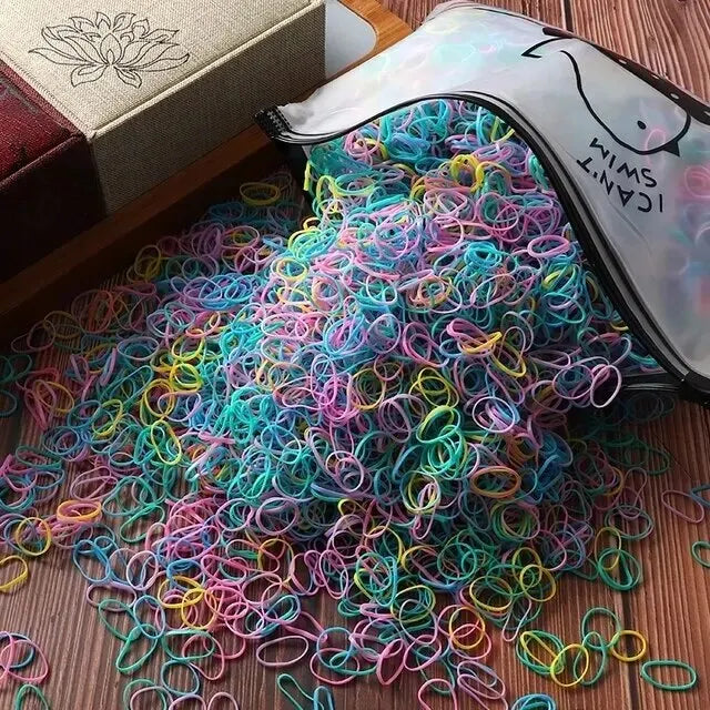 Lot de 1 000 élastiques à cheveux en nylon pour filles, accessoires pour cheveux, queue de cheval, ornements pour enfants