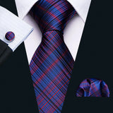 Barry.Wang Ensemble cravate et mouchoir en soie à carreaux pour homme, motif jacquard, idéal pour un mariage, un marié ou une équipe