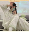 2023 Autumn New Ice Silk Women Pajama Lapel Button Cardigan Outfits for Women 2 Piece Set Fashion Printing Set Clothes for Women