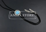 Vintage Bolo Tie Shirt Chain Cowboy Jazz Alloy Men Women Leather Rope Long Necklace Imitation Obsidian Sweater Chain Men Accesso