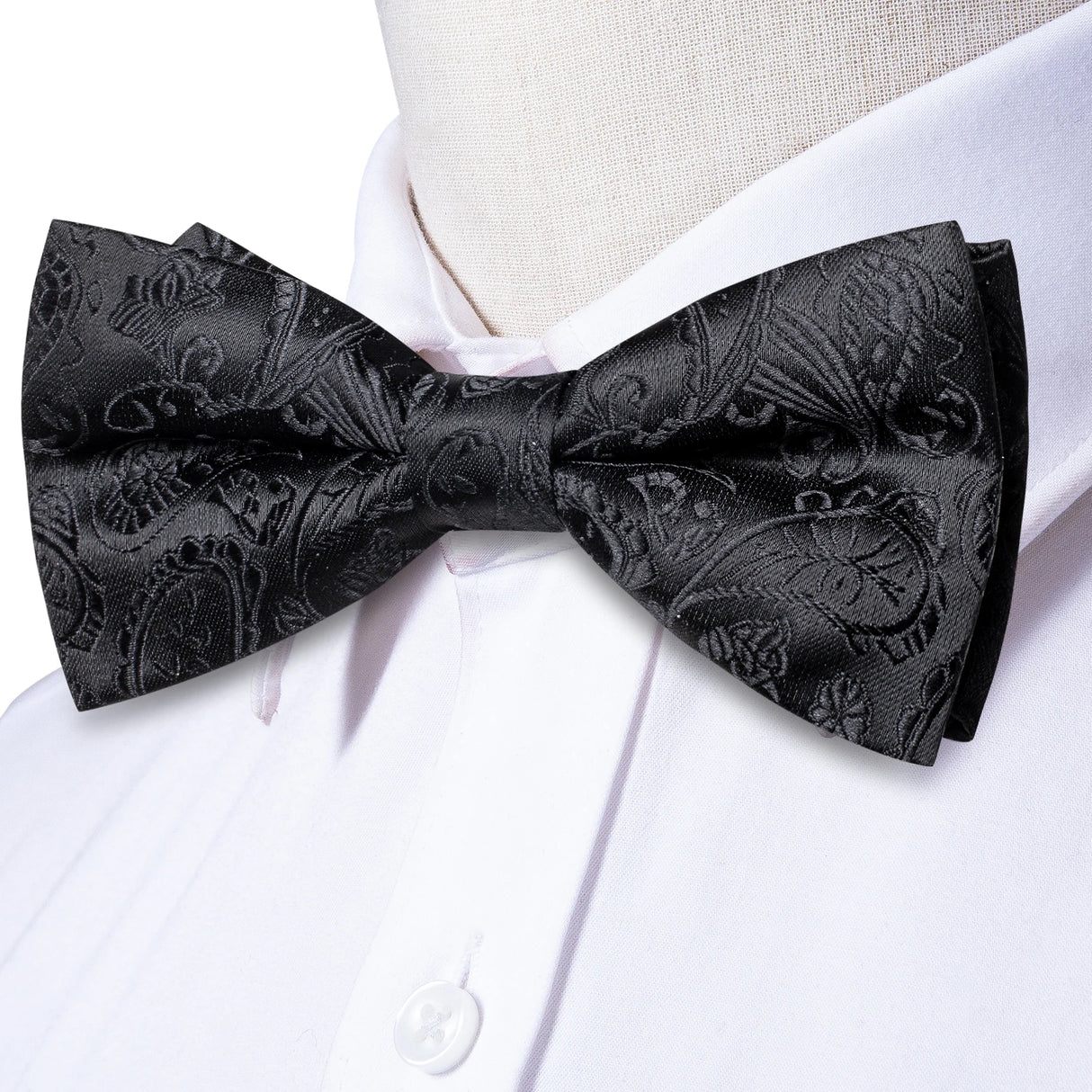 Hi-Tie Black White Silver Grey Brown Silk Mens Bow Tie Hankerchief Cufflinks Set Pre-tied Butterfly Knot Adjustable Bowtie Male