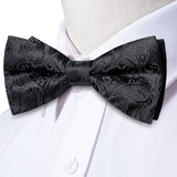 Hi-Tie Black White Silver Grey Brown Silk Mens Bow Tie Hankerchief Cufflinks Set Pre-tied Butterfly Knot Adjustable Bowtie Male