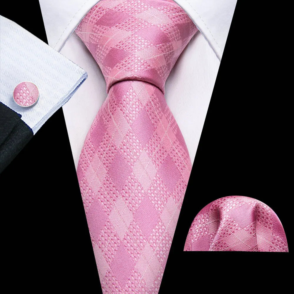 Cravate de luxe pour homme, ensemble de boutons de manchette et mouchoir en soie à rayures rouges, style business, Barry.Wang, accessoire tendance pour mariage, fête, décontracté