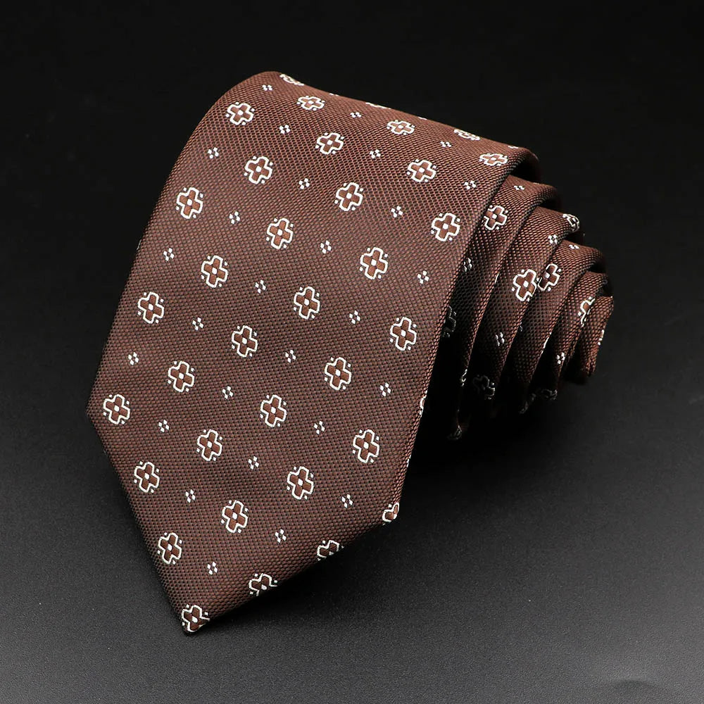 Cravate rayée pour homme, motif cachemire floral, marron et gris, idéale pour les loisirs, les affaires, le quotidien, les mariages, les fêtes, les accessoires, cadeau