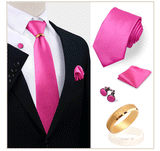 Ensemble de cravates en soie de luxe pour hommes, cravate, mouchoir, boutons de manchette avec anneau en métal doré, broche, costume, fête de mariage, accessoires pour hommes