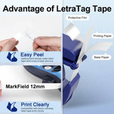 For Letratag Label Tape 12mm Plastic/Paper/Fabric Cartridge Black on White 91201 for Dymo LetraTag LT-100H Labelmaker 200B QX50