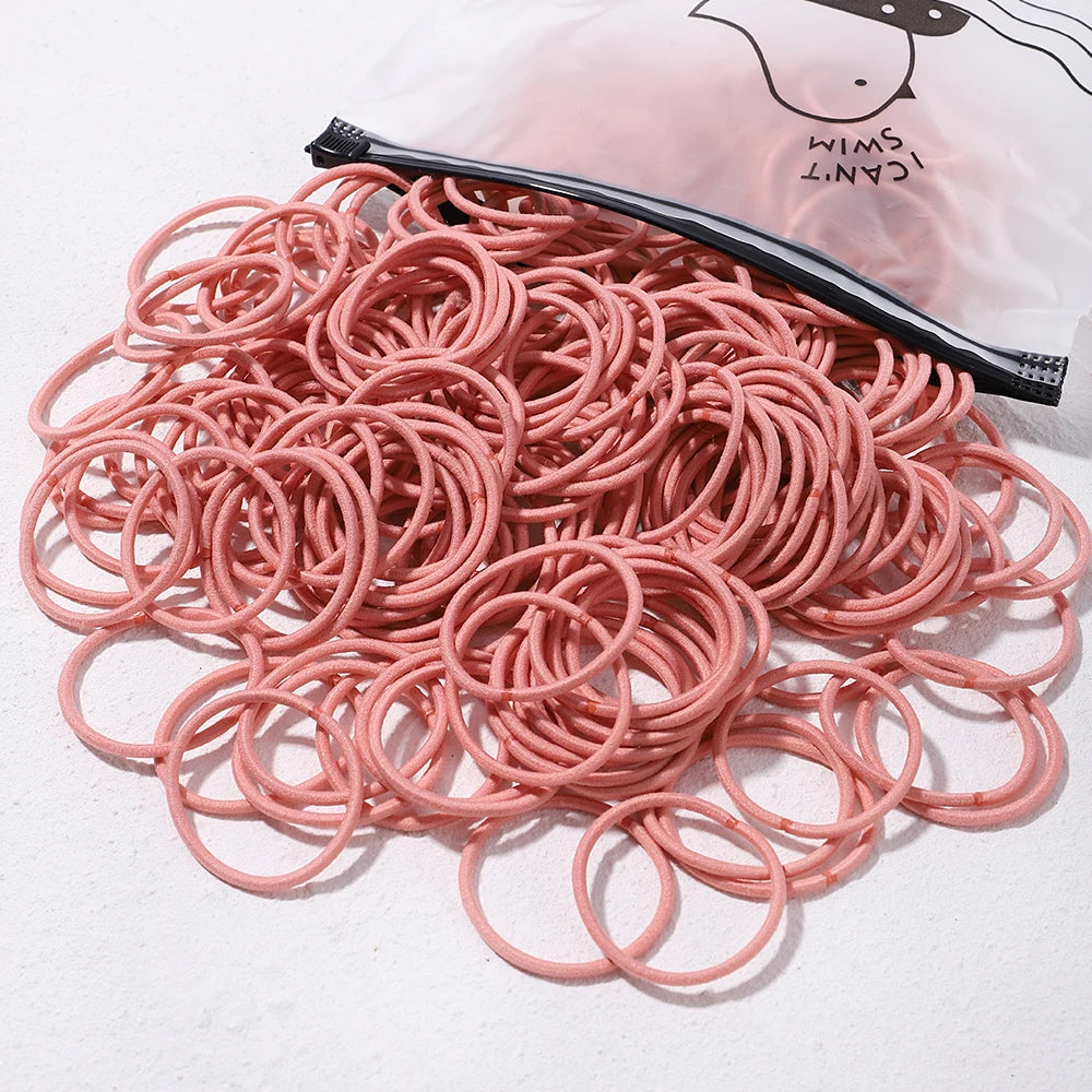 Lot de 50 bandeaux élastiques en caoutchouc pour cheveux, style macaron, très élastiques, durables, pour queue de cheval haute, pour femmes et enfants