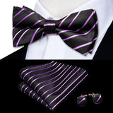 Hi-Tie Jacquard Silk Nœud papillon pour homme, ensemble de boutons de manchette et mouchoir, nœud papillon pré-noué, noir, blanc, gris, bleu, rouge, vert, rose, violet