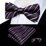 Hi-Tie Jacquard Silk Nœud papillon pour homme, ensemble de boutons de manchette et mouchoir, nœud papillon pré-noué, noir, blanc, gris, bleu, rouge, vert, rose, violet