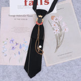 Cravate en ruban noir faite à la main, bijoux en strass cristal, chemises blanches pour hommes, étudiantes, garçons, col, cravates, uniformes, femmes