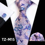 Ensemble de cravates en soie rose floral pour hommes, ensemble de cravates de fête de mariage, mouchoir, broche, boutons de manchette, accessoires pour hommes de haute qualité Gravata