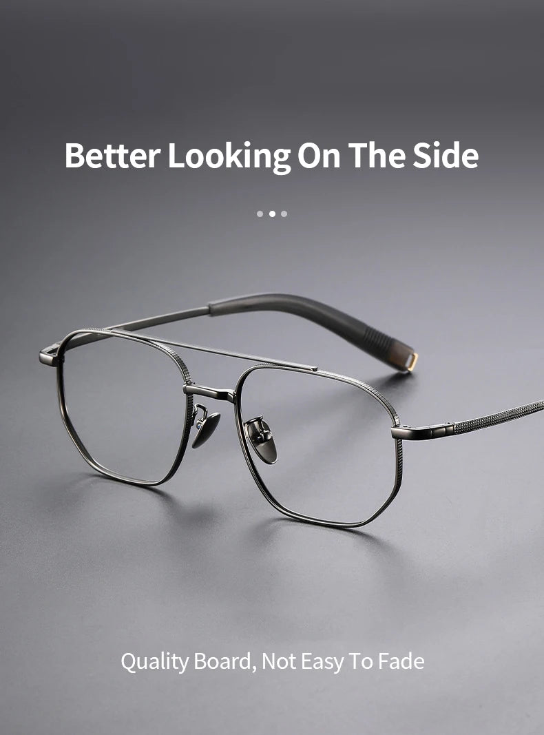 Trendy Men's Large size Titanium Frames Stylish, Double Bridge, Casual, Comfortable, Optical Prescription Eyewear for Men 07518