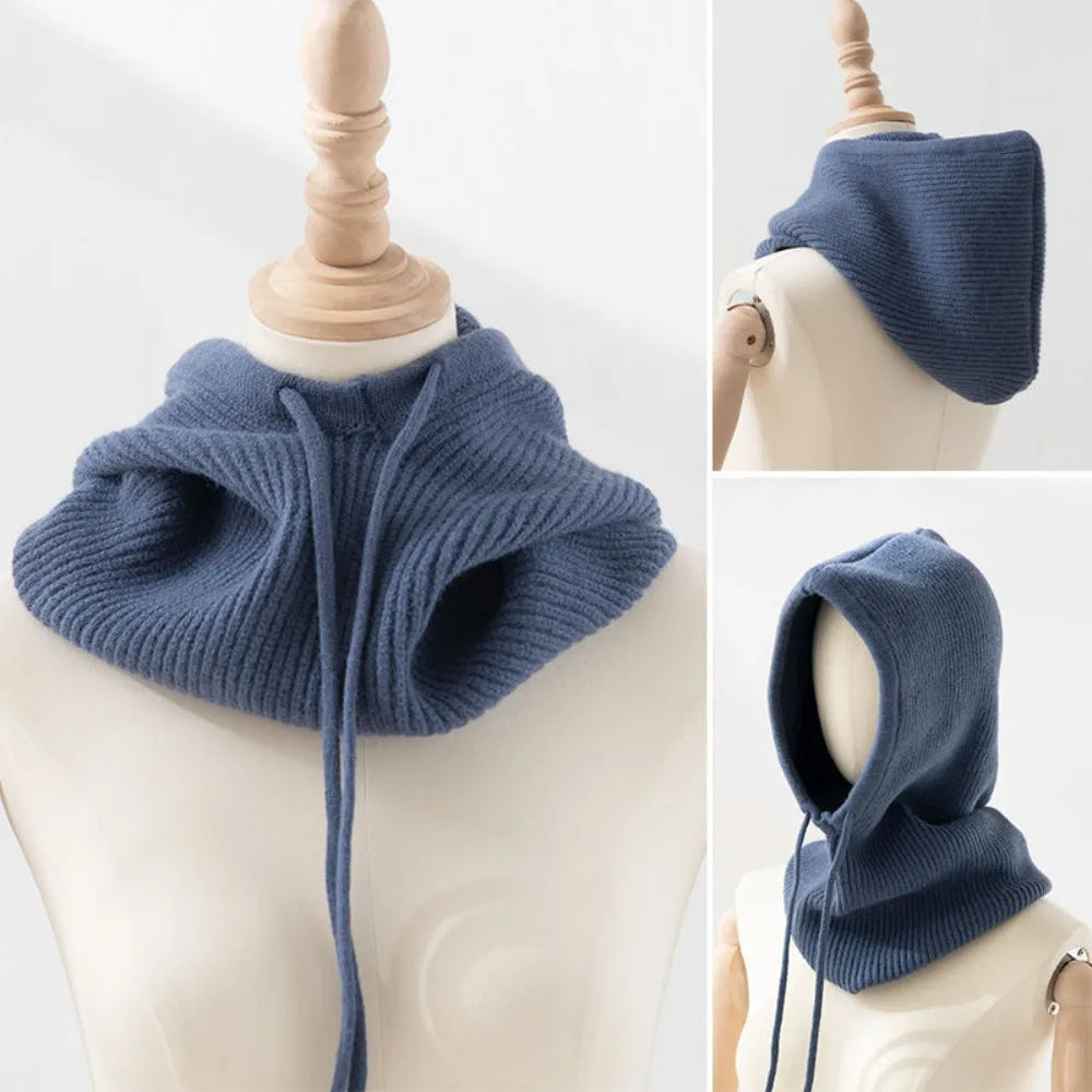 Winter Balaclava Hats For Men&Women Corduroy Hooded Caps Outdoor Warmer Drawstring Hats One-Piece Neck Collar Beanies Cap