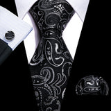 Cravates en soie noire pour hommes, classiques, solides, tissées de haute qualité, avec pochette et boutons de manchette, pour soirées formelles, design Barry.Wang