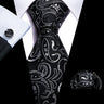Cravates en soie noire pour hommes, classiques, solides, tissées de haute qualité, avec pochette et boutons de manchette, pour soirées formelles, design Barry.Wang