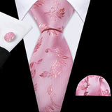 Cravate de mariage noire, dorée et rose pour homme, en soie florale, motif jacquard, pochette, boutons de manchette, pour soirée d'affaires, Barry.Wang