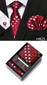 Gravatas For Men Newest design Silk Tie Handkerchief Cufflink Set Necktie Box Striped Blue Office