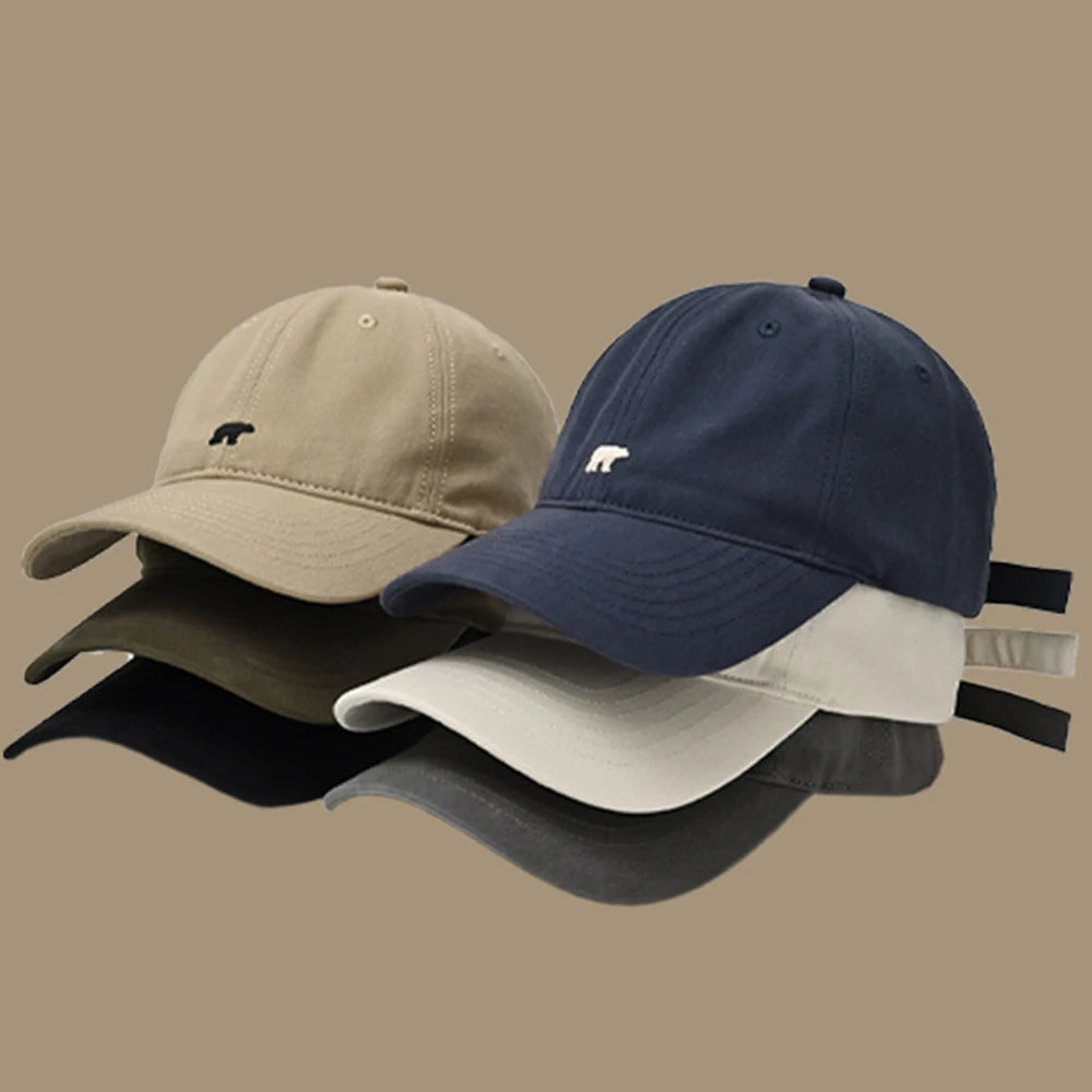 Fashionable Retro Polar Bear Embroidered Baseball Cap For Women Japanese Style Versatile Big Head Circumference Duckbill cap