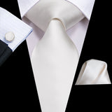 Cravate Hi-Tie blanche et noire à rayures pour homme, couleur unie, en soie, pour mariage, mouchoir, boutons de manchette, créateur de mode, livraison directe