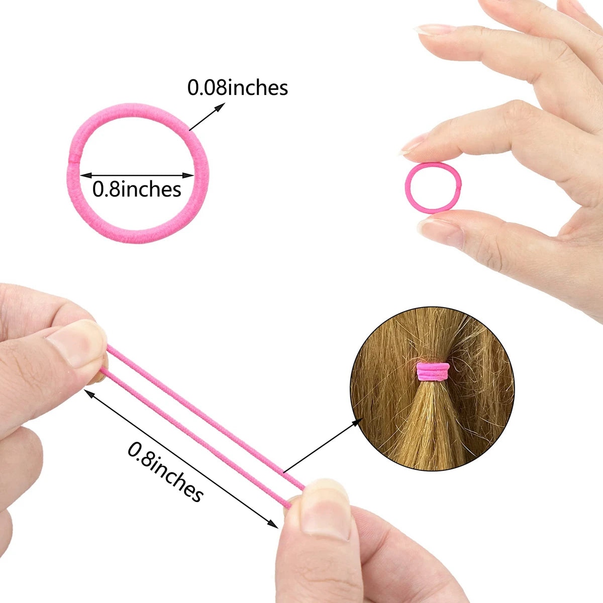 Lot de 100 élastiques à cheveux pour bébé, 36 élastiques multicolores de 2 cm de diamètre, sans plis, en caoutchouc, pour queue de cheval, petits et fins