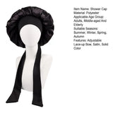 Women Shower Cap Sleeping Satin Bonnet Lace-up Bow Waterproof Women Braids Curly Night Hat Beauty Parlor Cap Salon Hat