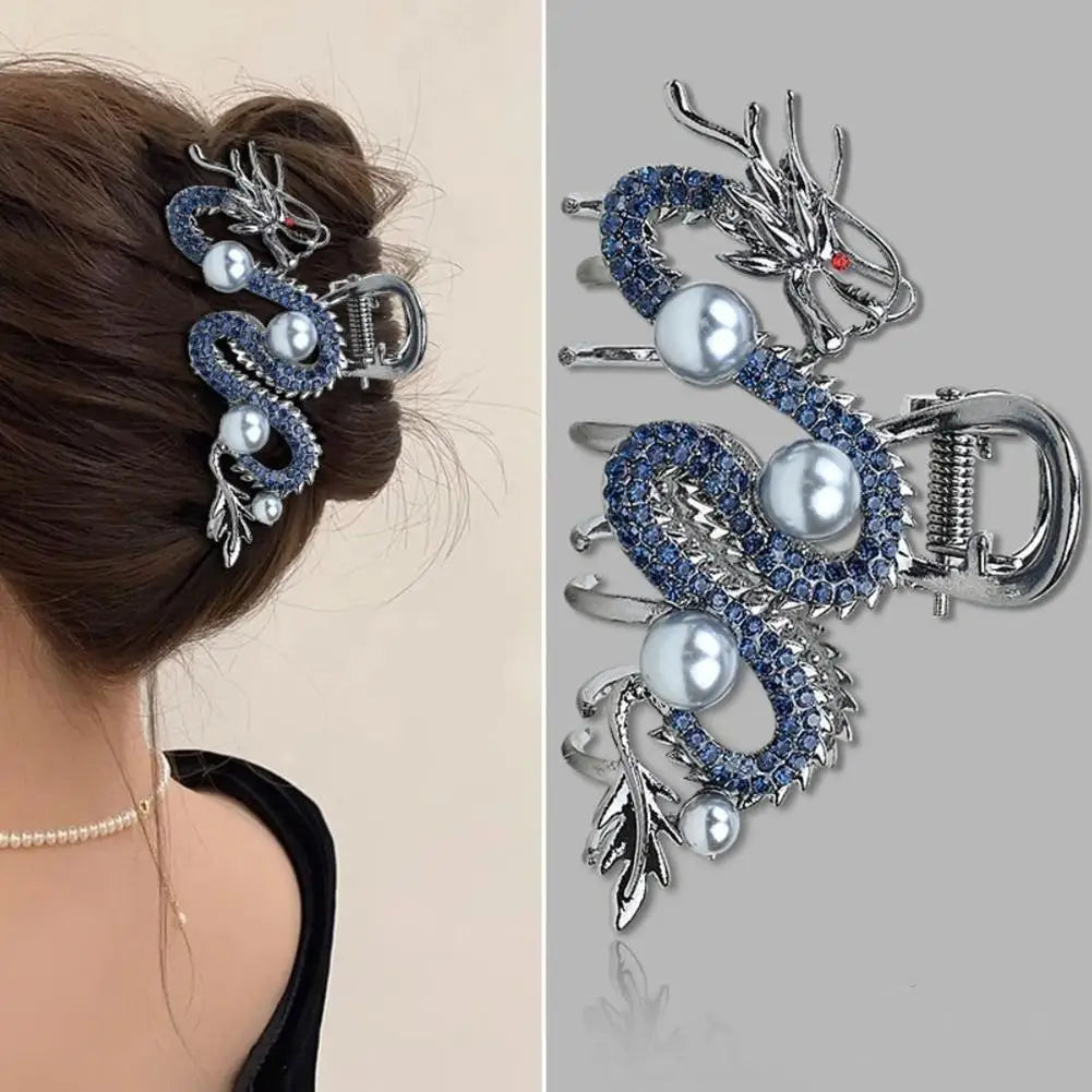 Épingle à cheveux dragon bleu avec perle pour femme, pince à cheveux simple, pince requin, mode, tempérament, accessoires pour cheveux simples