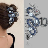 Épingle à cheveux dragon bleu avec perle pour femme, pince à cheveux simple, pince requin, mode, tempérament, accessoires pour cheveux simples