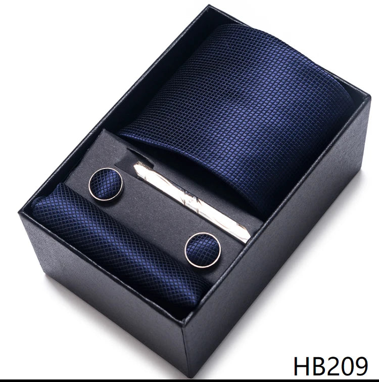 Cravate pour homme, tout nouveau style, cadeau de mariage, ensemble de pochettes, boîte à cravates, accessoires de costume noirs pour hommes