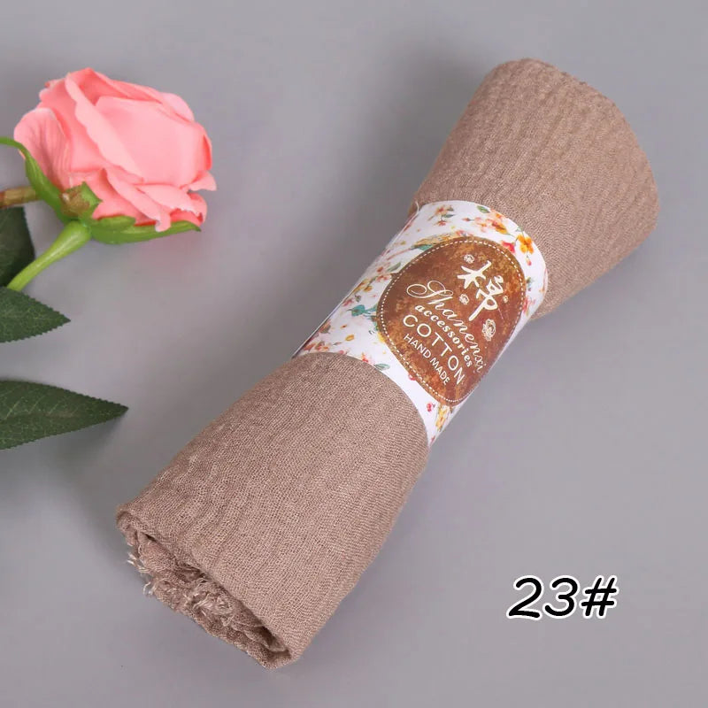 Offre spéciale foulards hijab en coton froissé pour femmes couleur unie doux extensible turban luxe haute qualité longues écharpes 180*90 cm