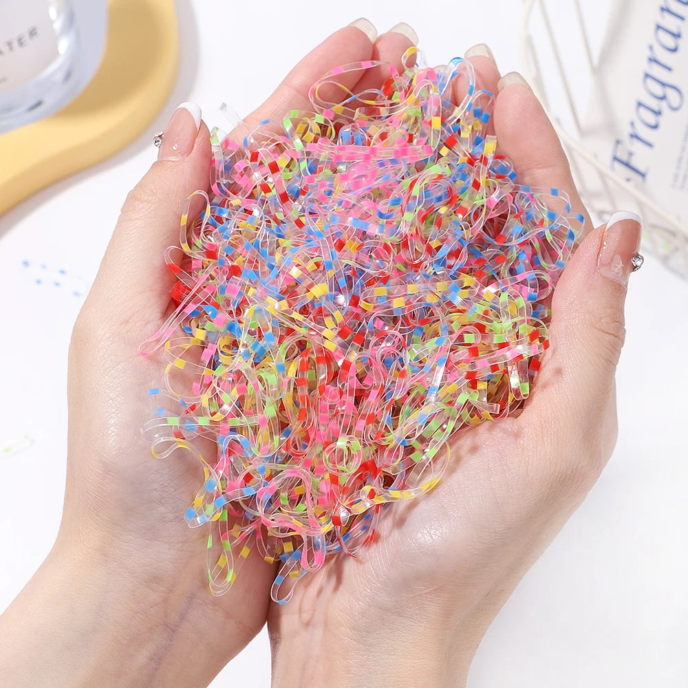 Lot de 1 000 élastiques à cheveux jetables colorés pour filles, accessoires pour cheveux, élastiques pour queue de cheval