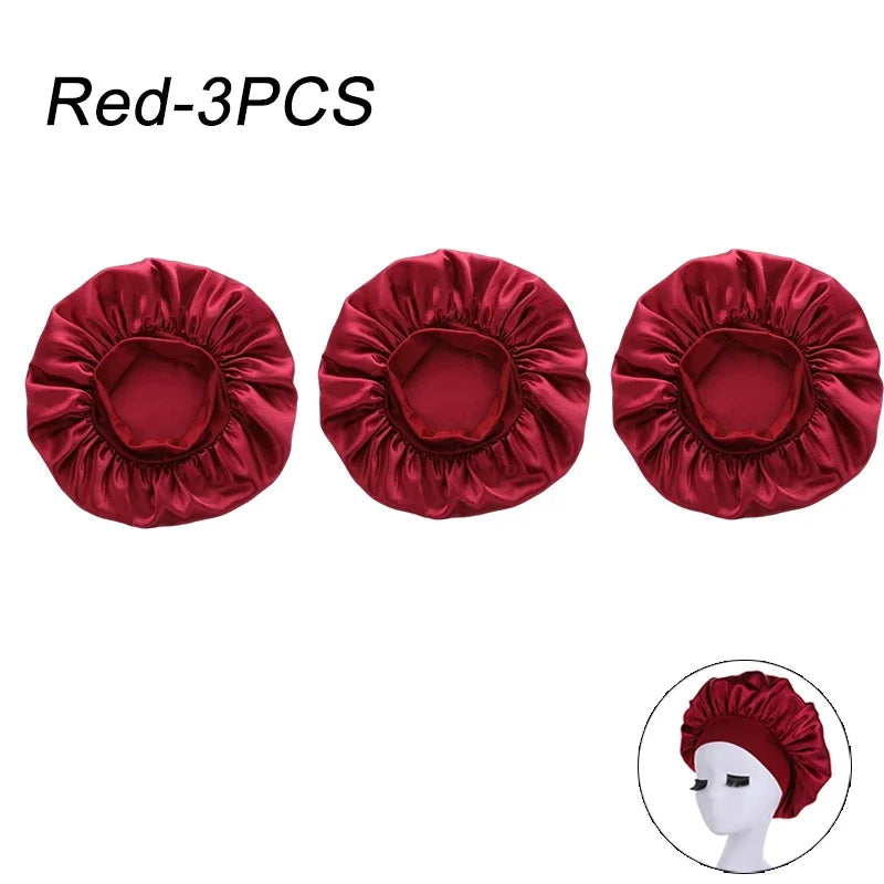 New Women's Satin Solid Wide-brimmed Sleeping Hat Unisex Head Wrap Elastic Band Cap Hair Care Bonnet Night Hat bonnet de nuit