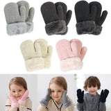Winterwolle-Strickhandschuhe für Babys, Jungen und Mädchen, warm, Plüsch, dick, Vollfinger-Fäustlinge für 1–3 Jahre alte Kinder