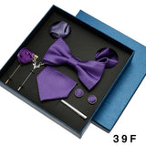 Coffret cadeau pour homme et femme, pochette, cravate, boutons de manchette, broche, couleur unie, pour mariage, affaires, vente en gros