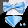 Hi-Tie Striped Black Red Green Silk Mens Bow Tie Hanky Cufflinks Set Pre-tied Butterfly Knot Bowtie for Male Wedding Business