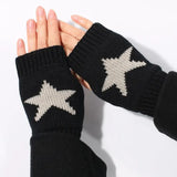 Gants d'hiver tricotés tendance Y2K pour femmes coréennes, mitaines chaudes en laine à demi-doigts, motif étoile pentagramme, mitaines chauffantes sans doigts