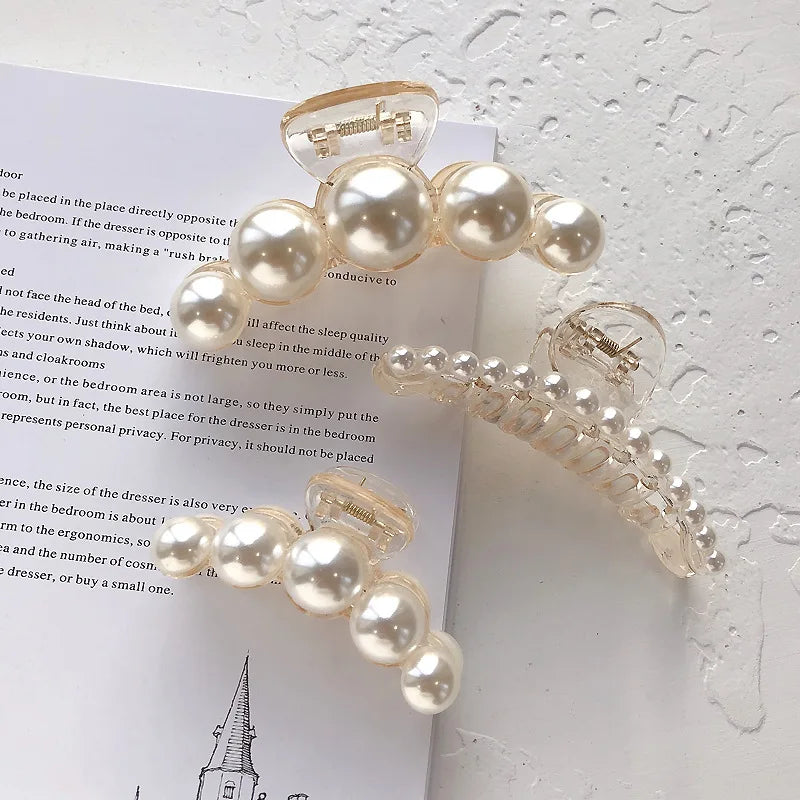 Simulated Pearl Hair Claws for Women Korean Acrylic Hair Clips Girls Large Size Barrette Shark Clip Fashion Hair Accessories