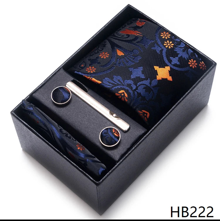 Cravate pour homme, tout nouveau style, cadeau de mariage, ensemble de pochettes, boîte à cravates, accessoires de costume noirs pour hommes