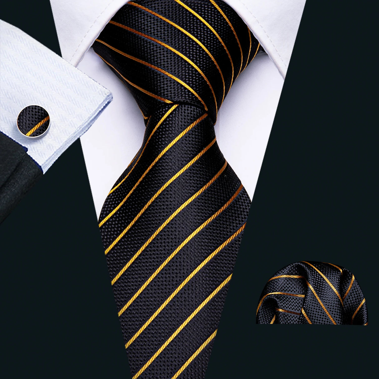 Cravate de luxe pour homme, ensemble de boutons de manchette et mouchoir en soie à rayures rouges, style business, Barry.Wang, accessoire tendance pour mariage, fête, décontracté