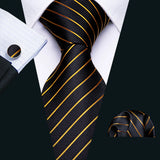 Cravate de luxe pour homme, ensemble de boutons de manchette et mouchoir en soie à rayures rouges, style business, Barry.Wang, accessoire tendance pour mariage, fête, décontracté