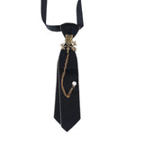 Cravate en ruban noir faite à la main, bijoux en strass cristal, chemises blanches pour hommes, étudiantes, garçons, col, cravates, uniformes, femmes