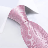 Ensemble cravate homme en soie à rayures roses, motif floral, motif cachemire uni, 8 cm, mouchoir, boutons de manchette, accessoires de mariage, de bal, cravate