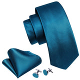 Cravate fantaisie en soie bleu sarcelle pour homme, marque de luxe solide, pochette, boutons de manchette, ensemble de cravates de haute qualité pour fête de mariage Barry.Wang