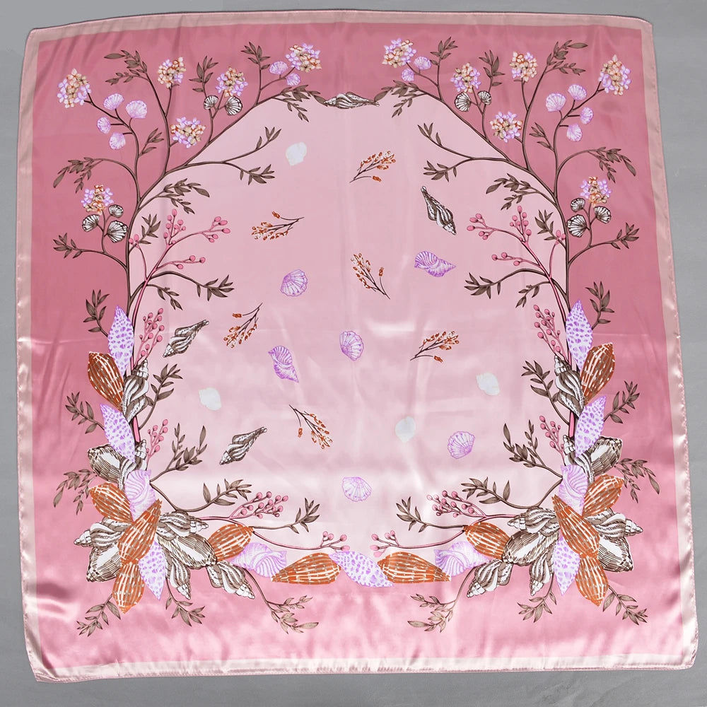 BYSIFA | Châle en soie rose pour femme, élégant, carré, en satin, motif floral, pour l'automne et l'hiver