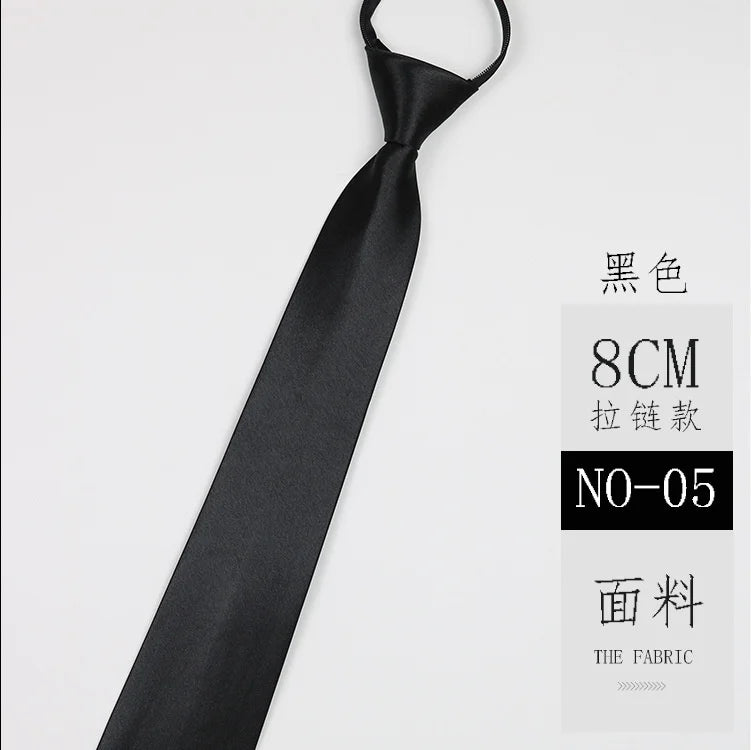 Cravate classique noire 8 cm, imitation soie, unie, pour homme, fermeture éclair, bleu et rouge, étroite, 5 cm, cadeau