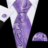 Male Gift Silk Men Tie Set Purple Violet Solid Paisley Striped Wedding Business Tie for Man Necktie Handky Cufflinks Barry.Wang