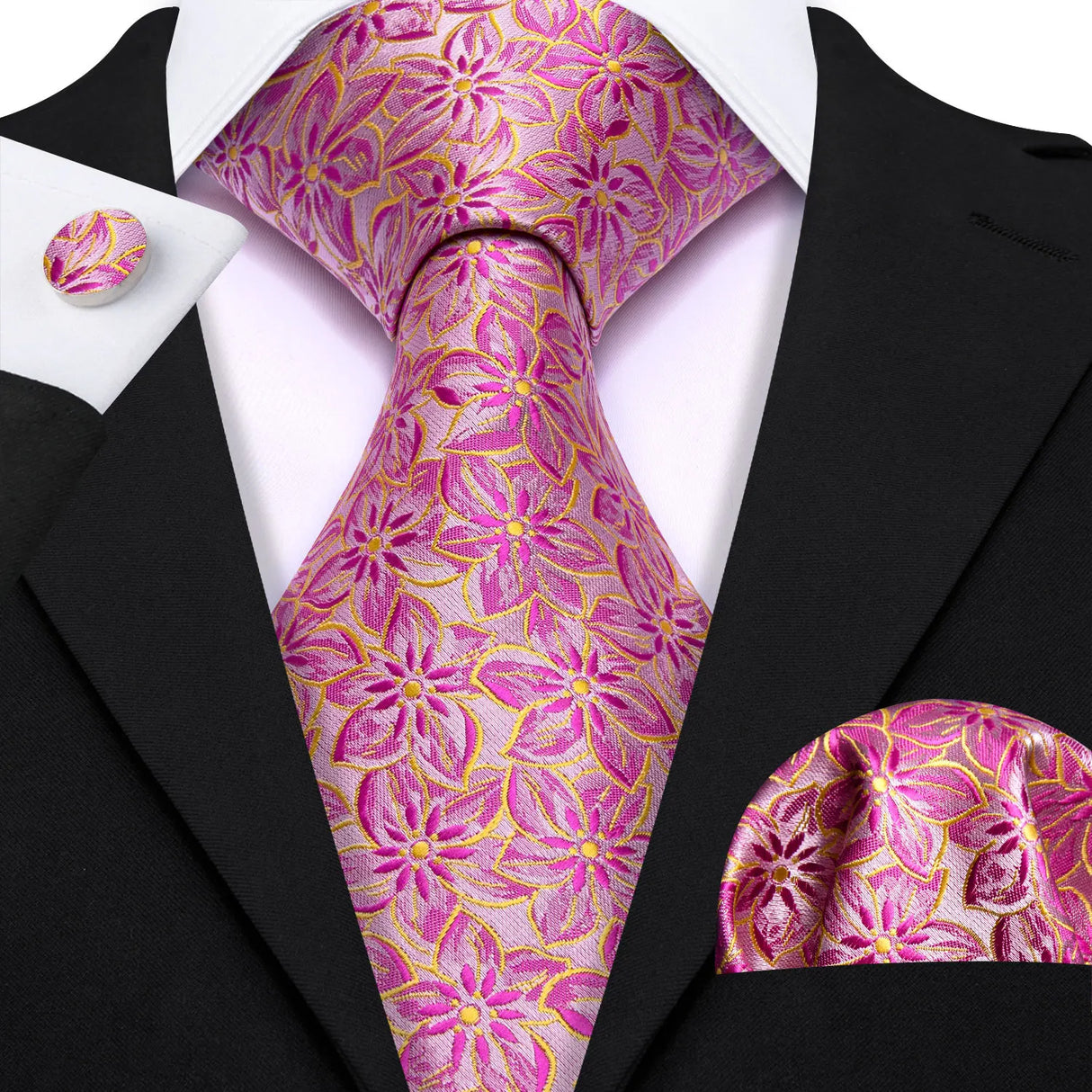 Ensemble élégant de cravates et boutons de manchette en soie à fleurs multiples pour homme, cravate jacquard à fleurs pour mariage, entreprise, fête, événement, Barry.Wang
