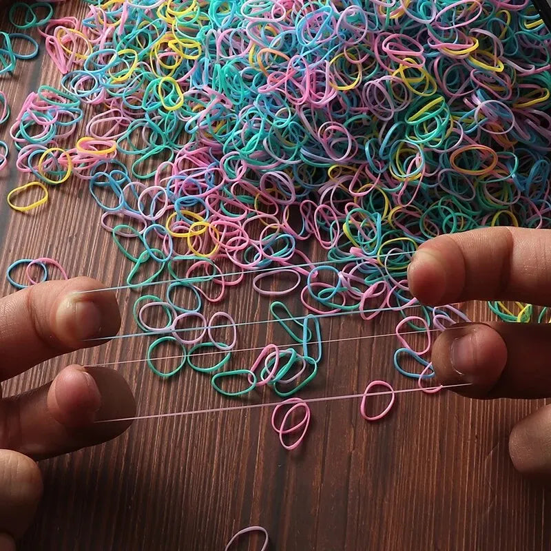 Lot de 1 000 élastiques à cheveux en nylon pour filles, accessoires pour cheveux, queue de cheval, ornements pour enfants